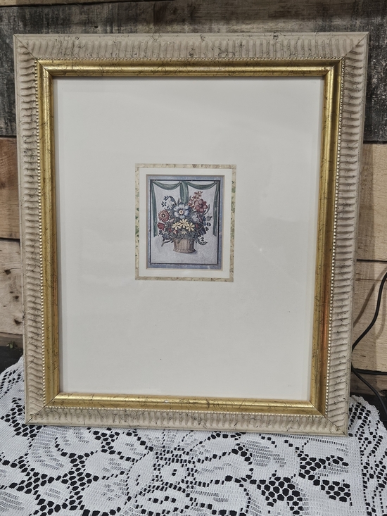 None Other - Gold and Cream Framed Floral Print